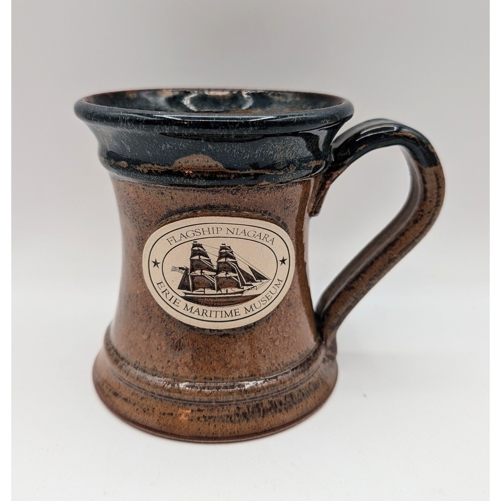 Sunset Hill Stoneware Flagship Niagara Erie Maritime Museum Mug Brown Blue USA